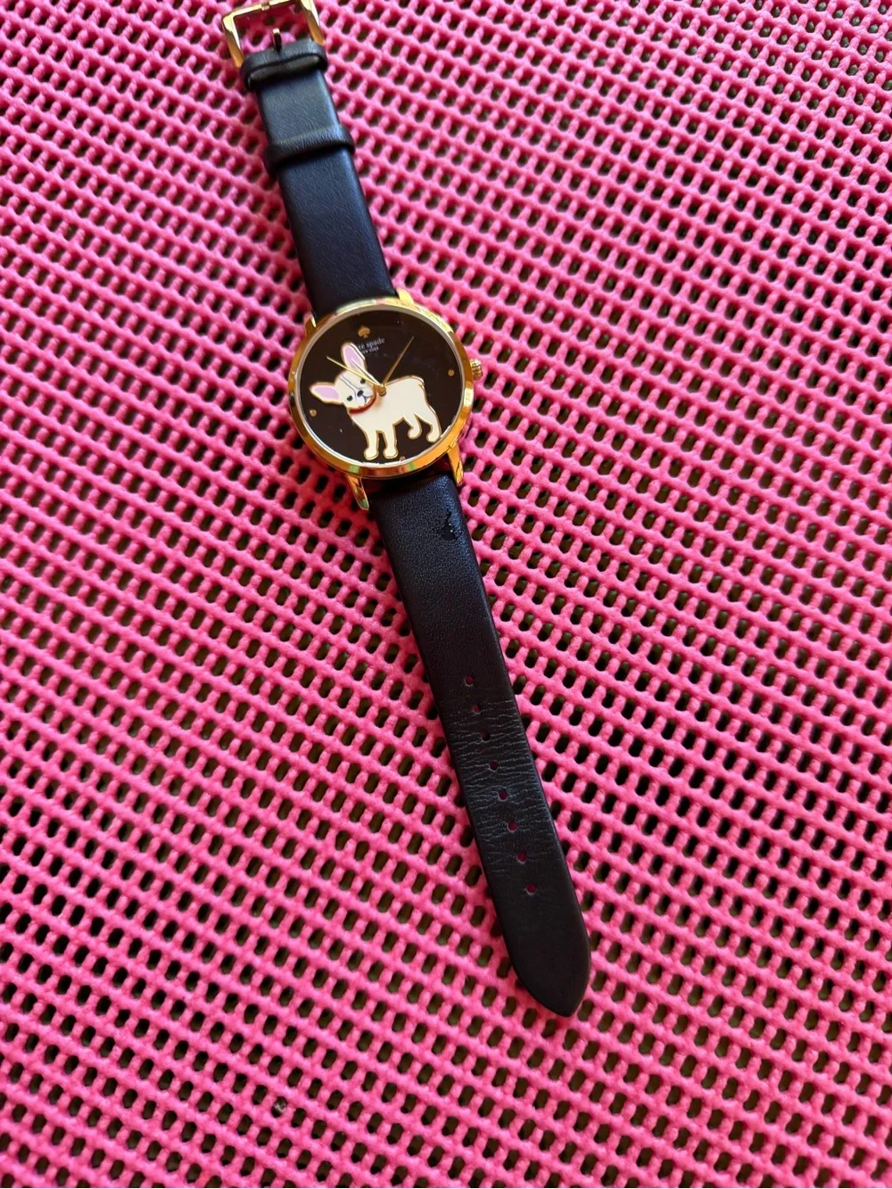 kate spade Black Watch with White French Bulldog and Pink Accents